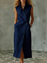 Slim-fit Elegant Single-breasted Dress With A Stand-up Collar For Women