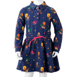 Children's dress with long sleeves and drawstring, navy blue, size 104