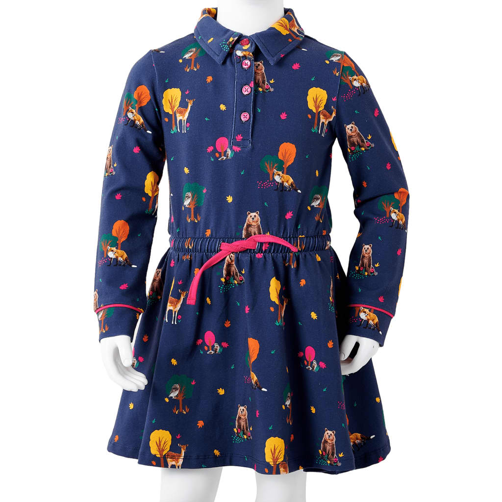 Children's dress with long sleeves and drawstring, navy blue, size 104