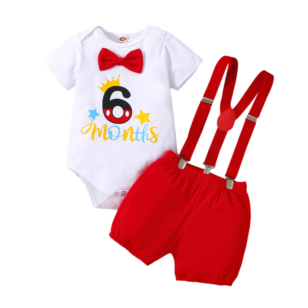 Baby Birthday Printed Letter Romper Suspender Pants Suit