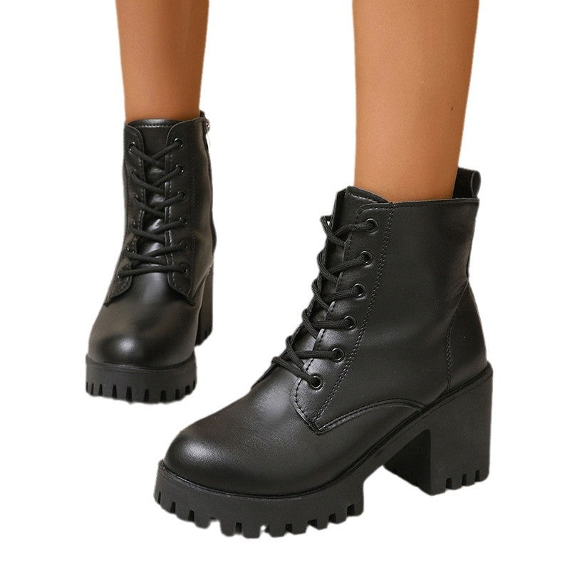 Chunky-soled Womens British-style Ankle Boots