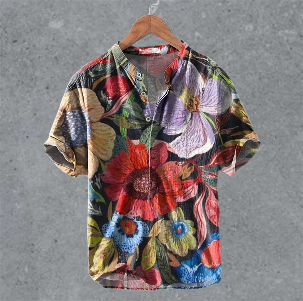 Men's Casual Linen Semi-Open Short-Sleeve