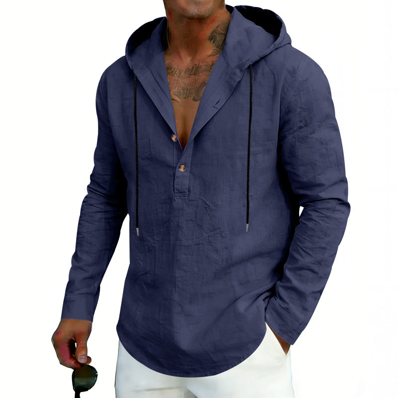 Men's Casual Linen Hoodie Long-Sleeve Top