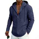 Men's Casual Linen Hoodie Long-Sleeve Top