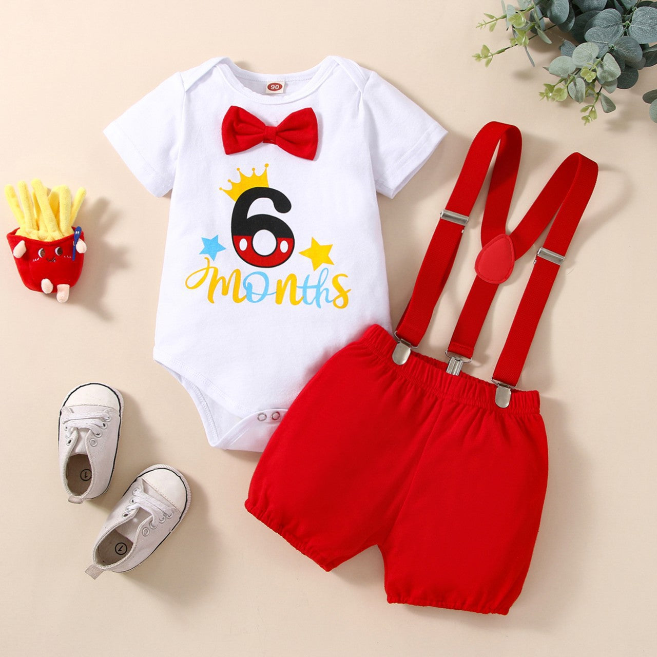 Baby Birthday Printed Letter Romper Suspender Pants Suit