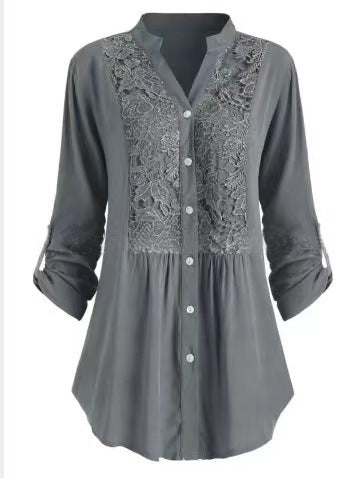 Women's Solid Color Casual Loose V-neck Shirt