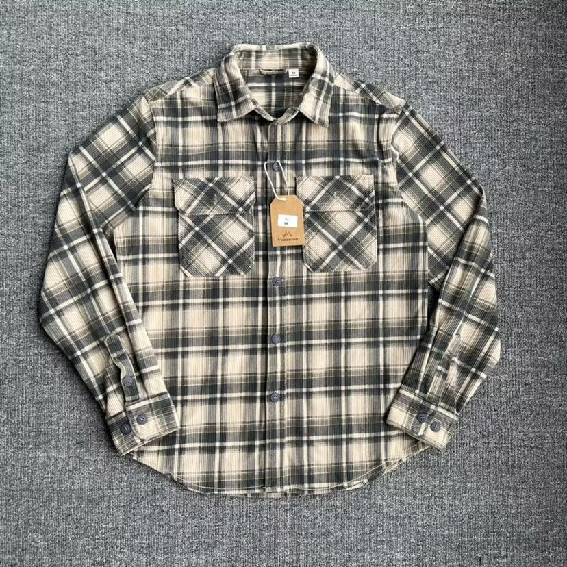Retro Casual Slim-Fit Striped Corduroy Plaid Shirt