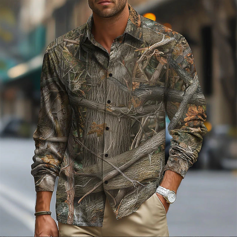 Mens Long-sleeve Striped Printed Shirt