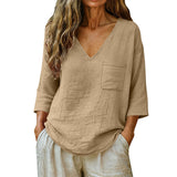 Women's Casual Loose Fashion Cotton-Linen V-Neck Top