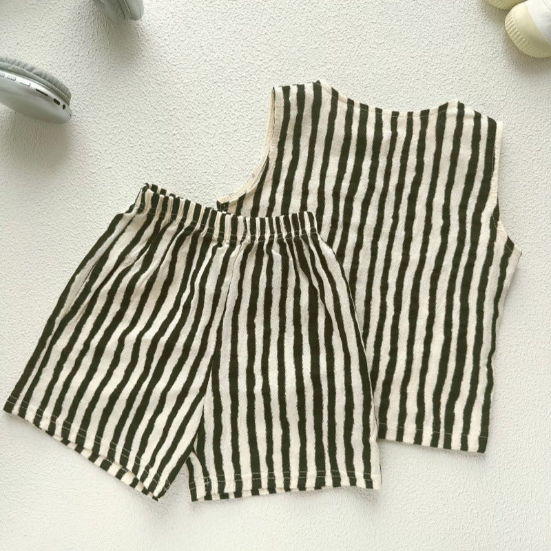 Korean-style Childrens Cotton-linen Thin Two-piece Set