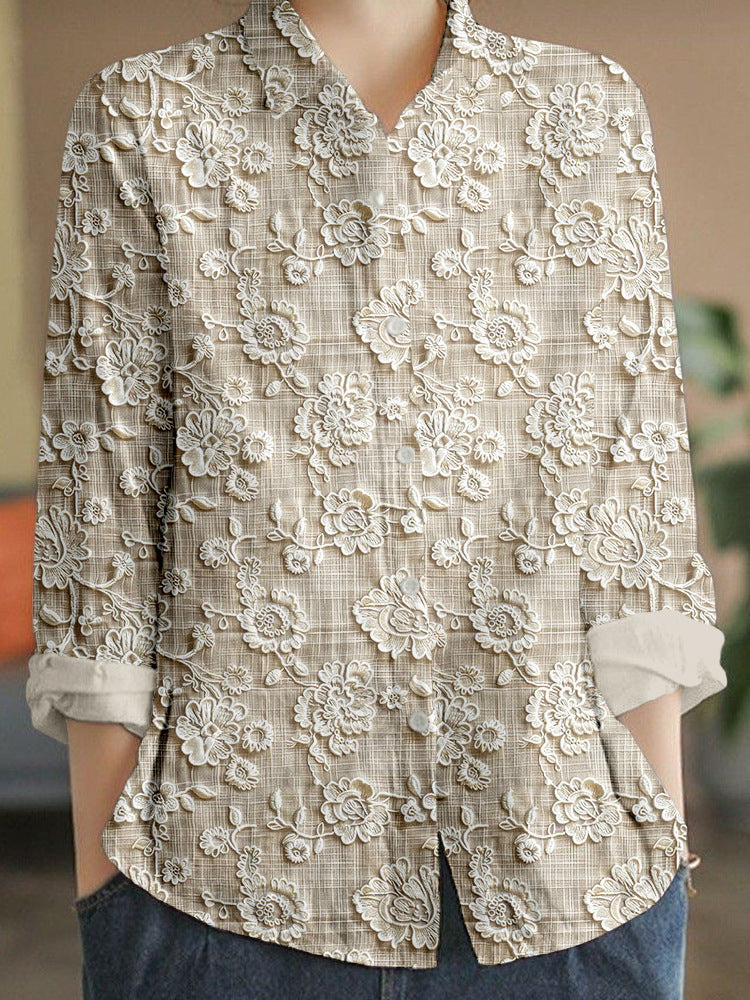 Women's Fashion Plus-size Lapel Long-sleeve Shirt Top