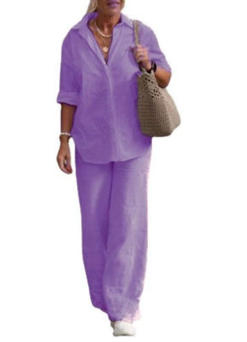 Women's Casual Solid-Colored Pants Wide-Leg Set
