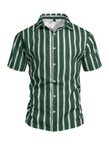 Men's Plus-Size Light Mature Lapel Striped Short-Sleeve Shirt