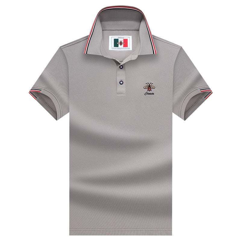 Embroidered Little Bee Short-Sleeve Lapel Polo Shirt