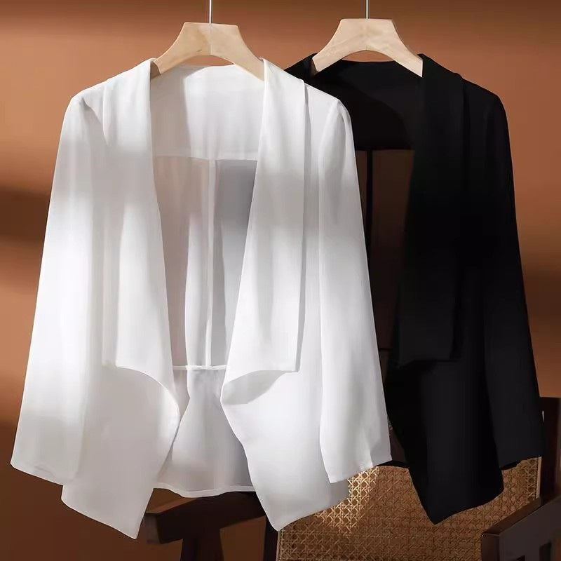 Women's Chiffon Cardigan With Three-quarter Sleeves