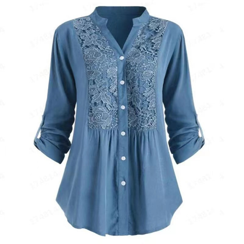 Women's Solid Color Casual Loose V-neck Shirt