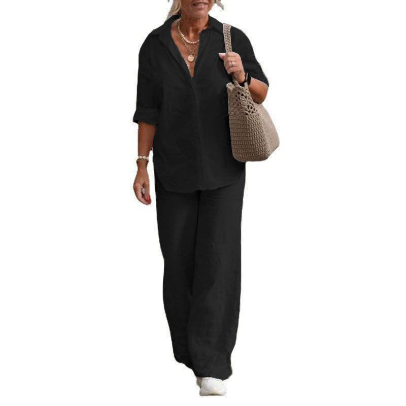 Women's Casual Solid-Colored Pants Wide-Leg Set