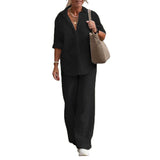 Women's Casual Solid-Colored Pants Wide-Leg Set