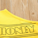 Non-hooded Letters Cotton Pullover Yellow Suit