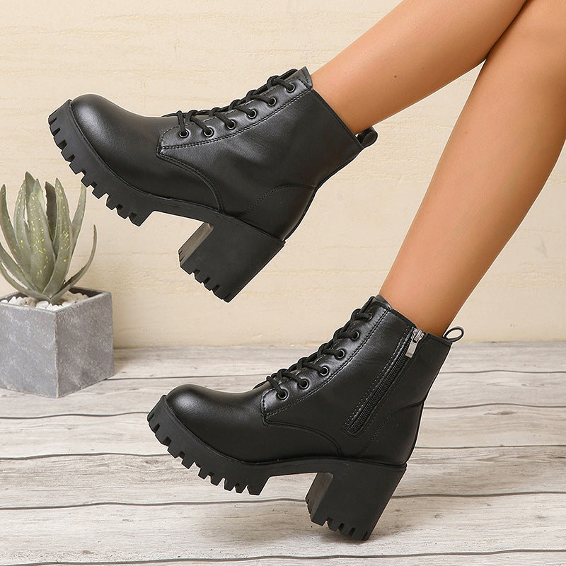 Chunky-soled Womens British-style Ankle Boots
