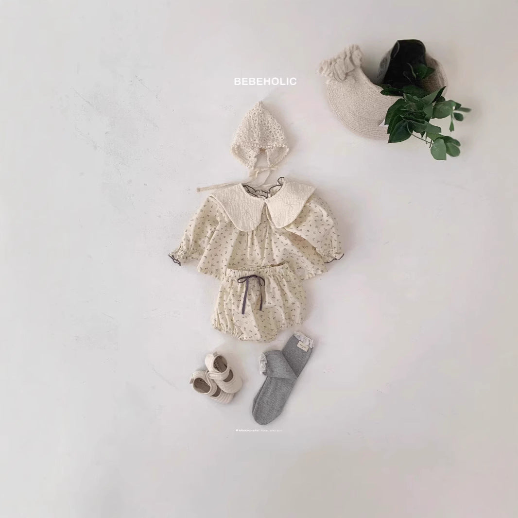 Ruffle-trimmed Cute Floral Shorts Set For Girls