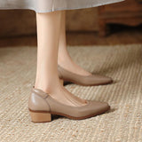 Womens French-style Pointed-toe Low-cut Mid-heel Leather Shoes