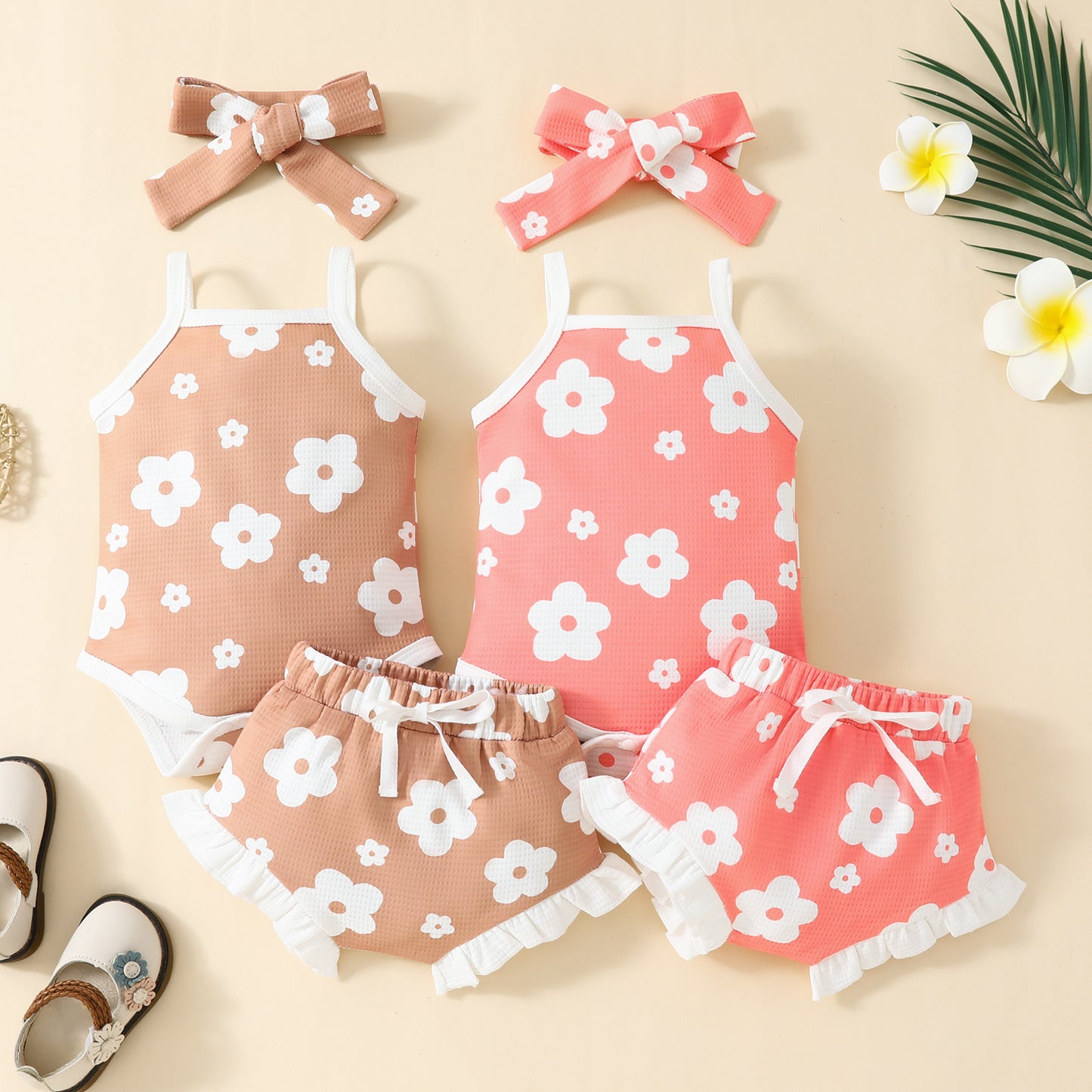 Summer Baby Flower Sling Top Shorts Suit