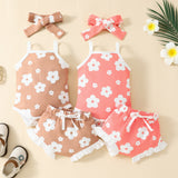 Summer Baby Flower Sling Top Shorts Suit