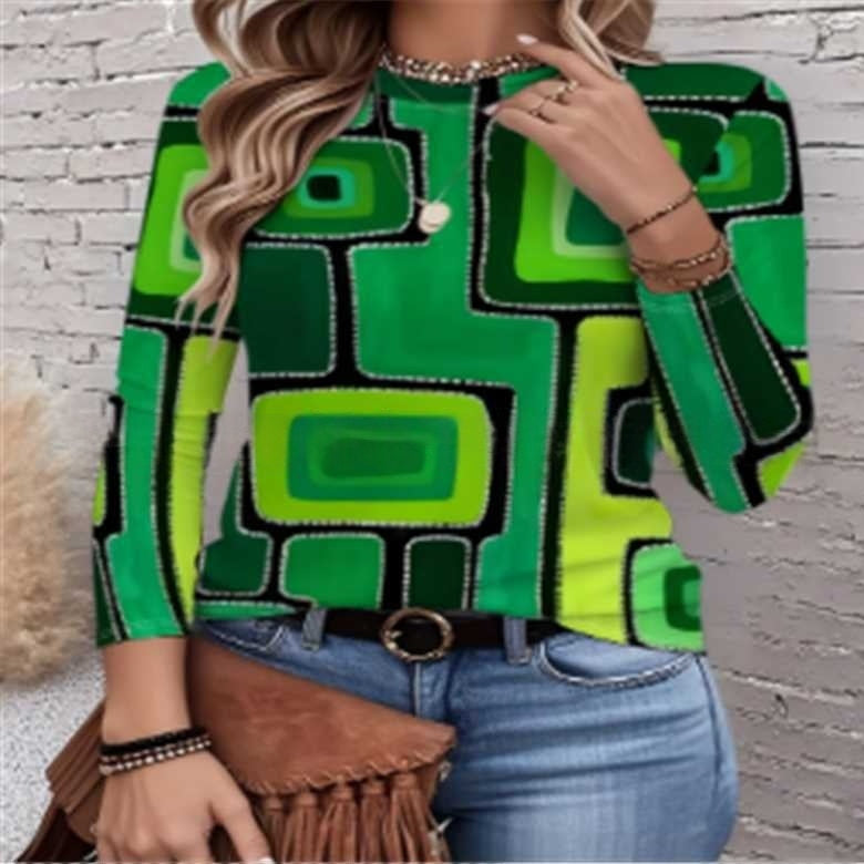 Women's Cotton Printed Long-Sleeve T-Shirt Top