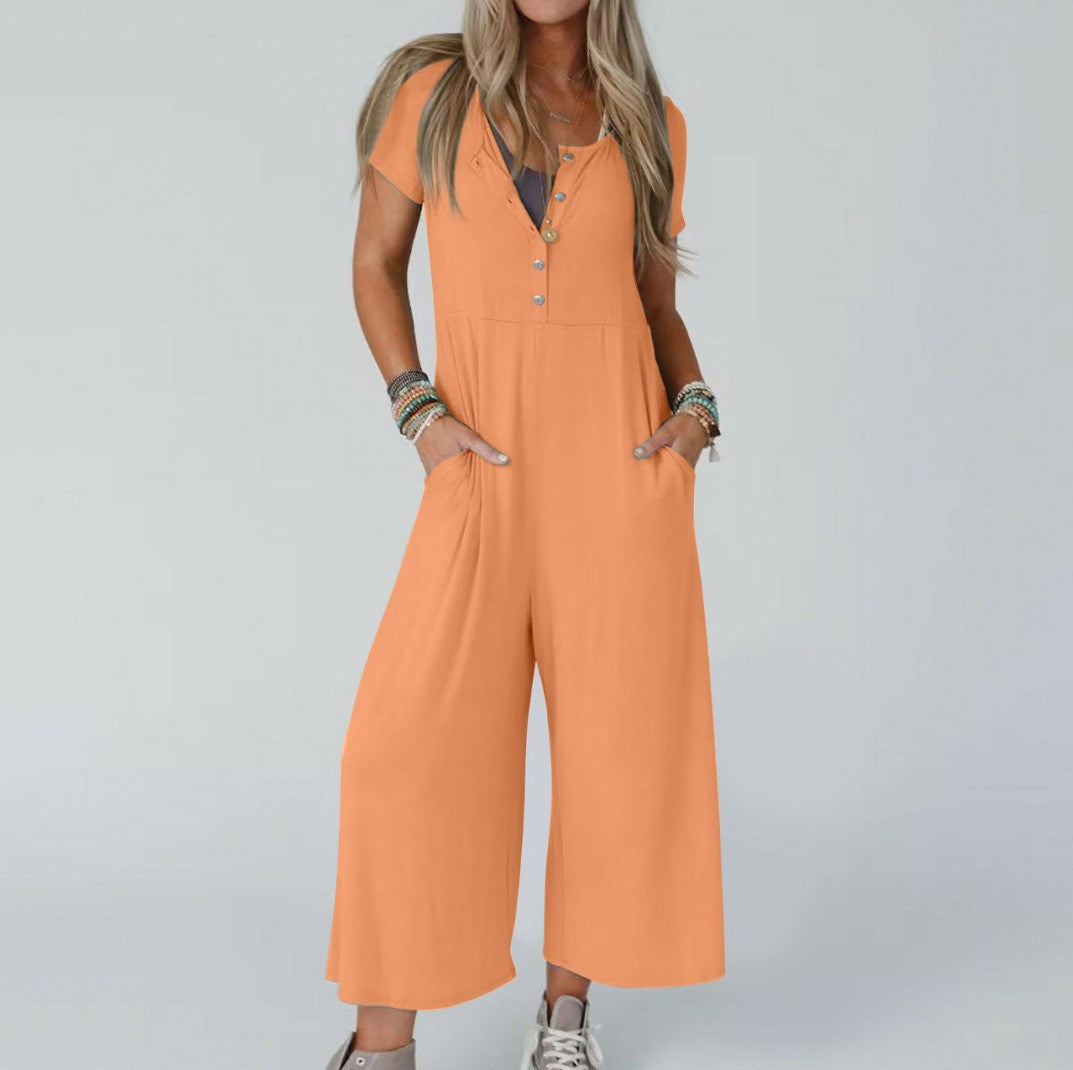 Women's Fashionable Slim-fit Casual Short-sleeve Jumpsuit