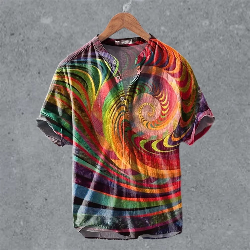Men's Casual Linen Semi-Open Short-Sleeve