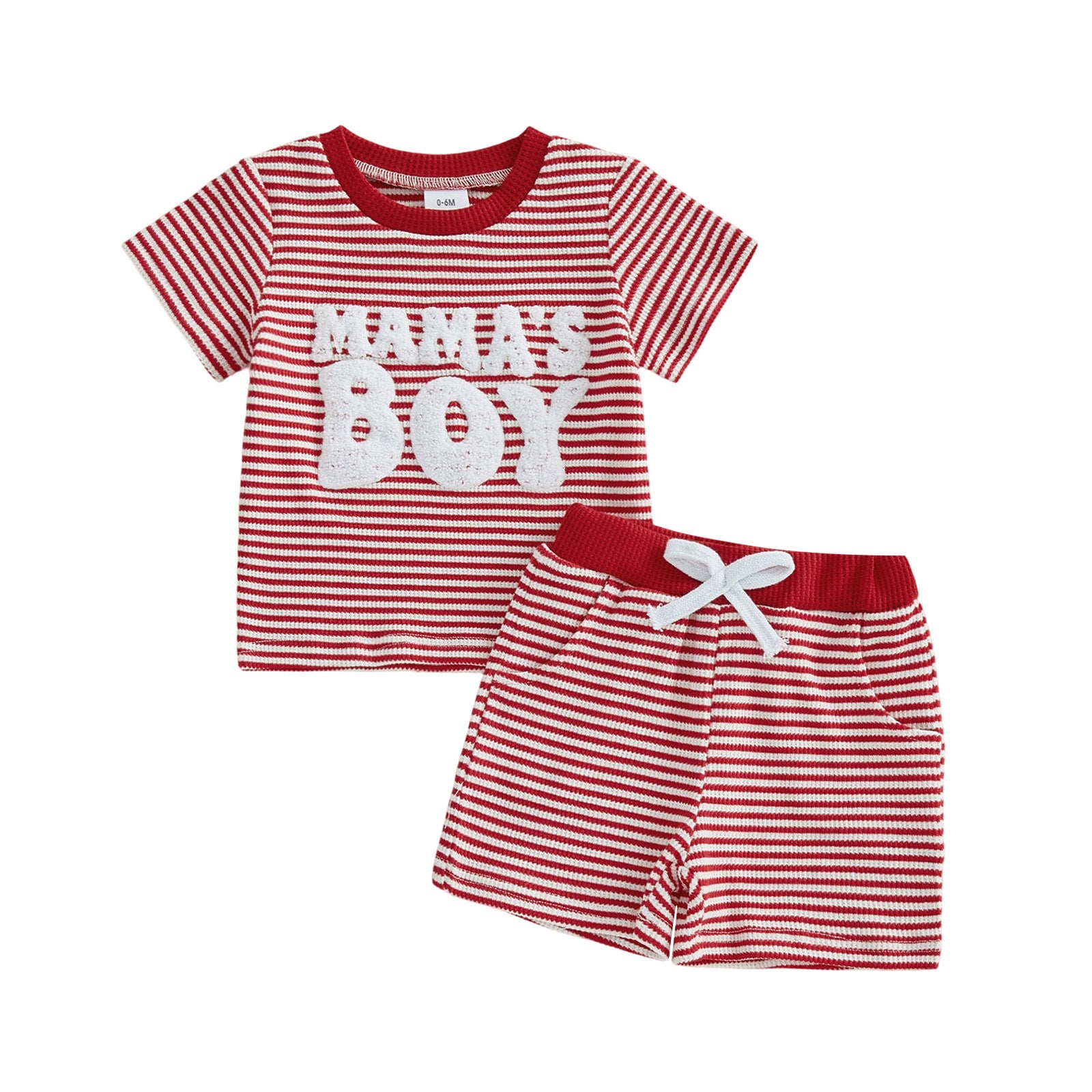 Embroidered Letter Striped Short-Sleeve Top And Striped Pants Two-Piece Set