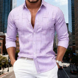 Men's Fashion Blue And White Striped Long-Sleeve Shirt