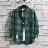 Long-sleeve Plaid Shirt Korean-style Loose Fit