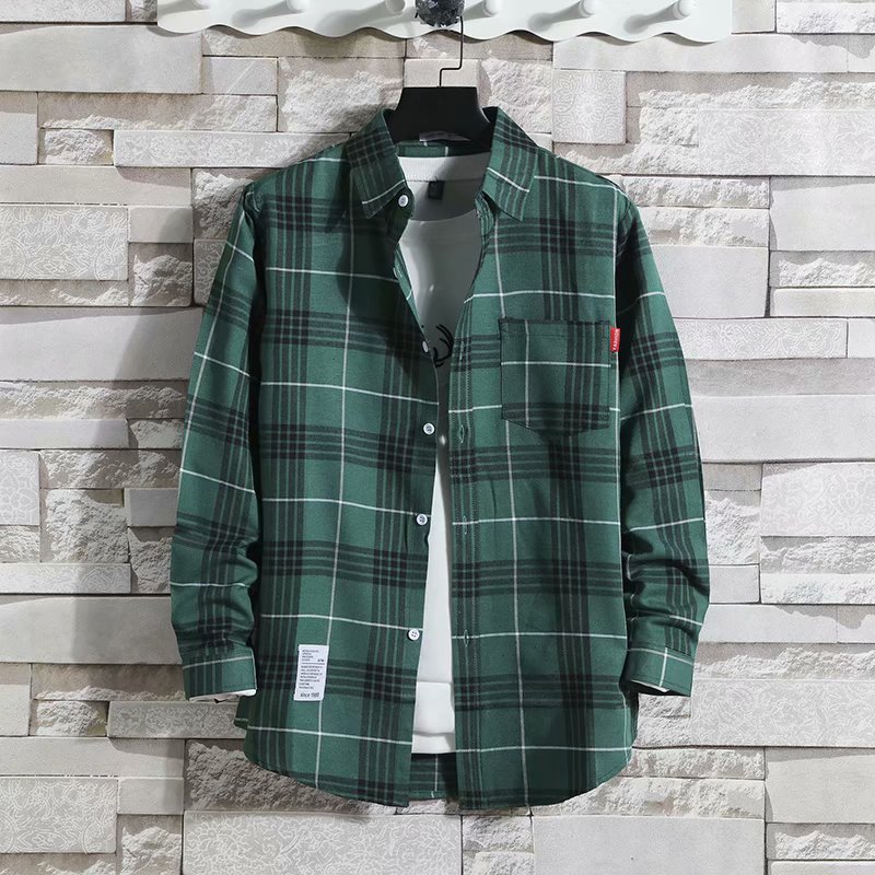 Long-sleeve Plaid Shirt Korean-style Loose Fit