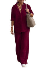 Women's Casual Solid-Colored Pants Wide-Leg Set