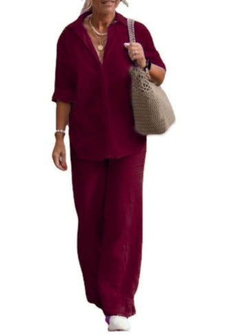 Women's Casual Solid-Colored Pants Wide-Leg Set
