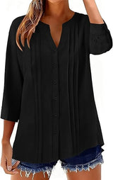 Pleated Casual Solid-Color Loose Cotton-Linen Shirt