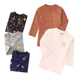 Autumn Children's Cartoon Printed Home Long-sleeved Top T-shirt Mixed Color Five Pieces