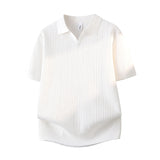 Slim-fit Lapel Solid-color Casual Thin Half-sleeve Mens
