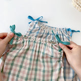 Infant Color Matching Thin Plaid Vest Shorts Set