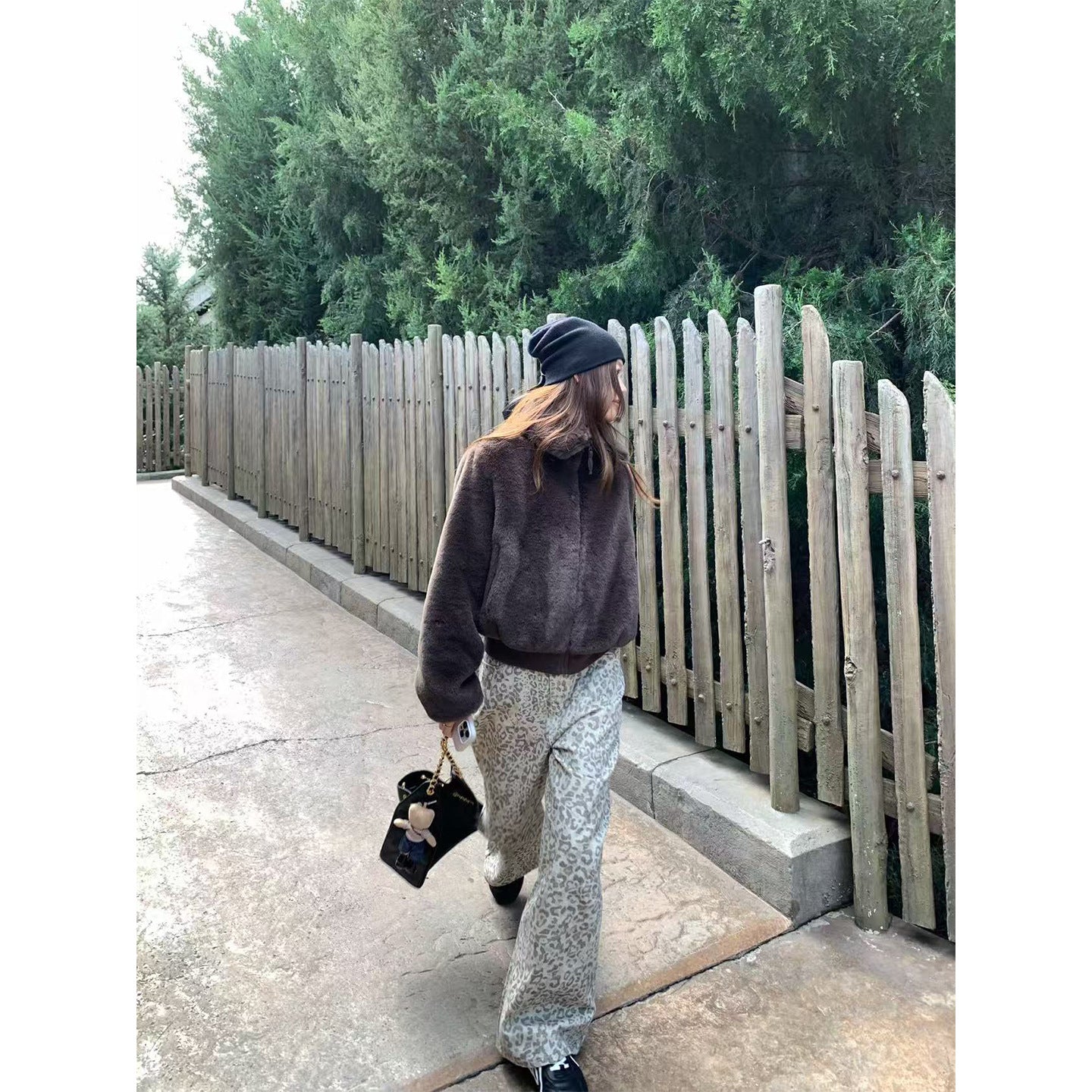 Leopard-print Vintage Distressed Casual Jeans
