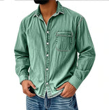 Mens Denim Long-sleeve Shirt Washed Long-sleeve Top