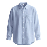 Springautumn Solid Color Cotton Linen Lapel Long Sleeve Shirt