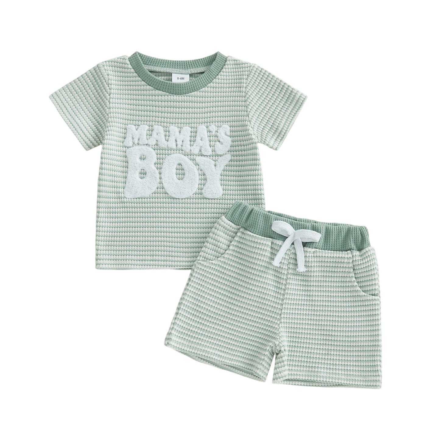 Embroidered Letter Striped Short-Sleeve Top And Striped Pants Two-Piece Set