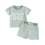 Embroidered Letter Striped Short-Sleeve Top And Striped Pants Two-Piece Set