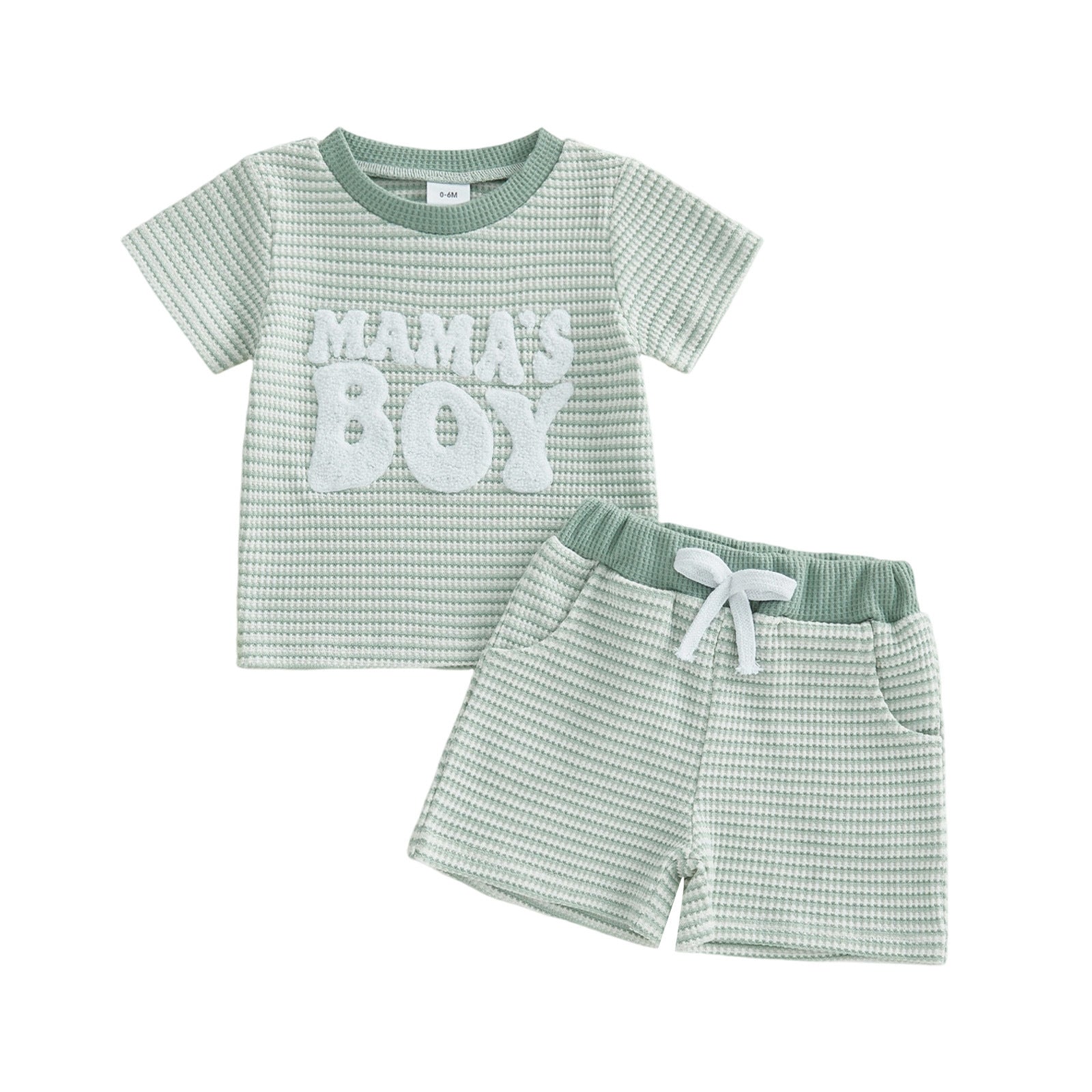 Embroidered Letter Striped Short-Sleeve Top And Striped Pants Two-Piece Set
