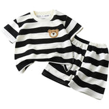 Children's Short-sleeve Set Black And White Striped Boys' T-shirt