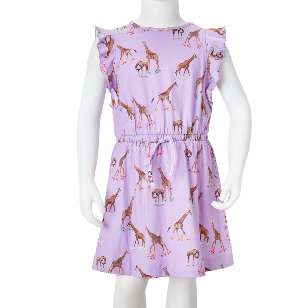 Children's dress with ruffled sleeves and waistband, size 104.