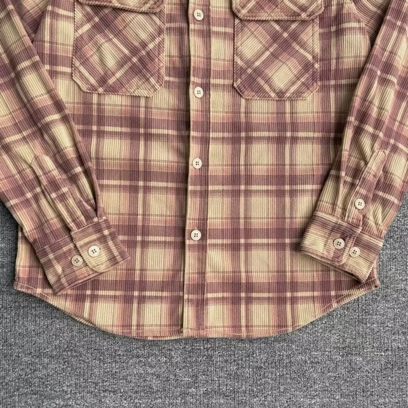 Retro Casual Slim-Fit Striped Corduroy Plaid Shirt